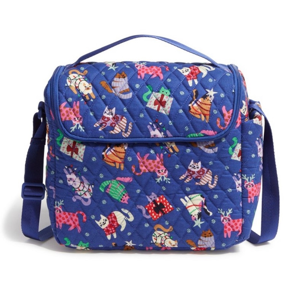 NWT Vera Bradley Cotton Lunch Crossbody Bag‎ Catnip Christmas Cats Blue $65